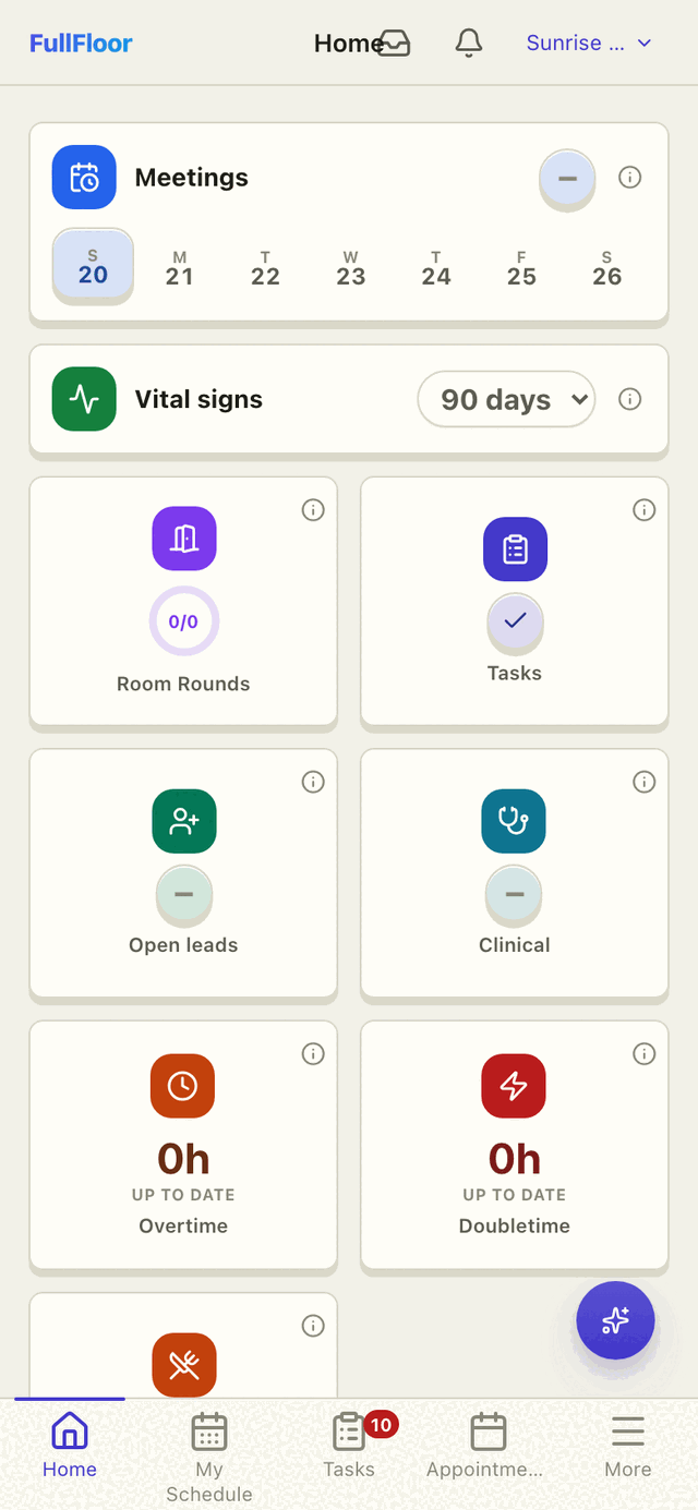 The FullFloor home screen on a phone.